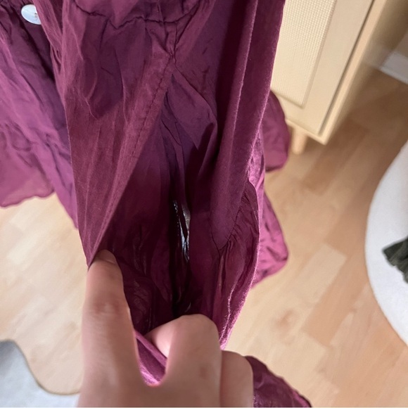 ERIKA‎ PENA Tiered Button Down Midi Dress Burgundy OS Bohemian - Picture 5 of 10